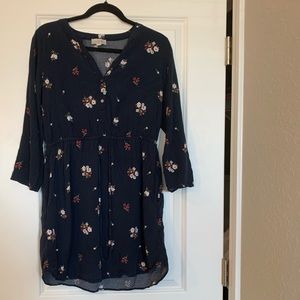 LOFT Navy Floral Tie Dress